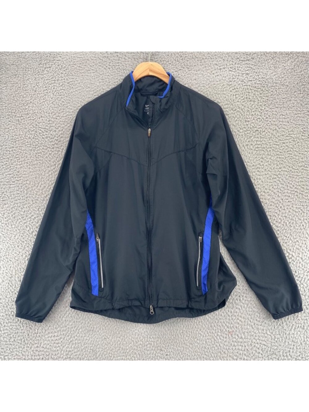 Nike Jacket Womens Medium Black Zip Pockets Mesh Detail Drawstring Cinched Hem